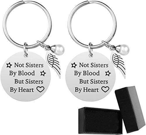 2 Pcs Partner Schlüsselanhänger mit Gravur Geschenk für Beste Freundin - nicht Schwester von Blut, sondern Schwester von Herz Charm Anhänger, Edelstahl Silber Schlüsselanhänger für Frauen Mädchen