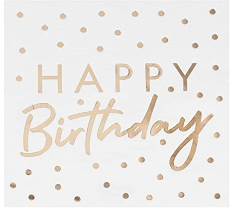 Ginger Ray Serviette Happy Birthday, Goldfolie