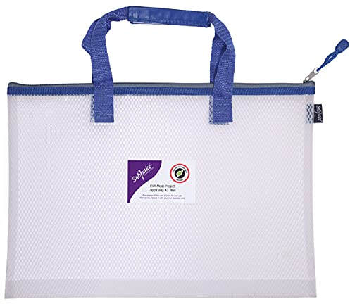 Snopake A4++ High Capacity EVA Mesh Project/Book Bag [Pack of 1] Heavy Duty Bag with Soft Grip Carry Handle [Clear/Blue] 15871