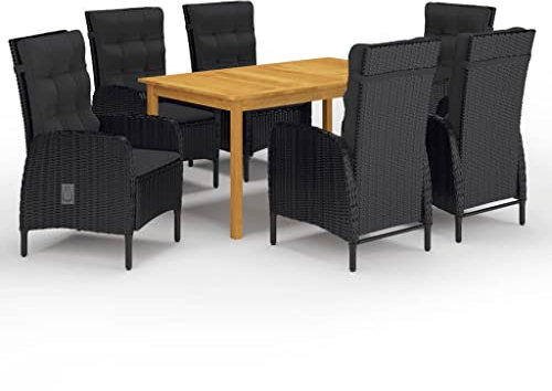 vidaXL Gartenmöbel Set 7-TLG. Sitzgarnitur Sitzgruppe Gartengarnitur Tisch Esstisch Stühle Gartentisch Gartenstuhl Sessel Gartenset Schwarz