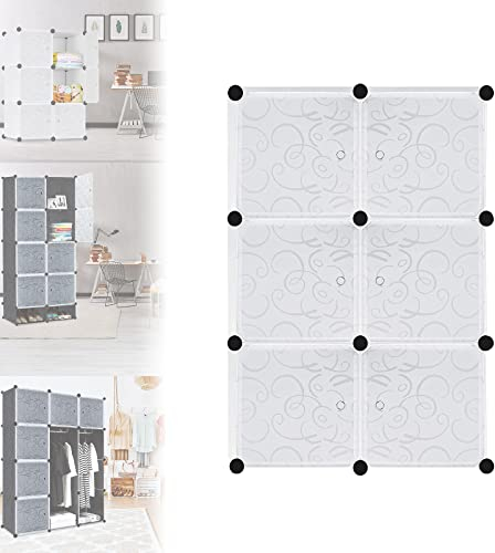 LARS360 DIY Kleiderschrank Regalsystem Garderobe aus Kunststoff Garderobenschrank Steckregalsystem Bücherregal Tragbarer Faltschrank mit Türen (6 Würfel Schrank)