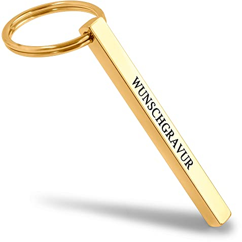 Mister Boncuk® Cubikey Schlüsselanhänger mit Gravur - Personalisierter Schlüsselanhänger aus Edelstahl - Personalisierte Geschenke für Männer und Frauen - Quader Anhänger (Gold Hochglanz)