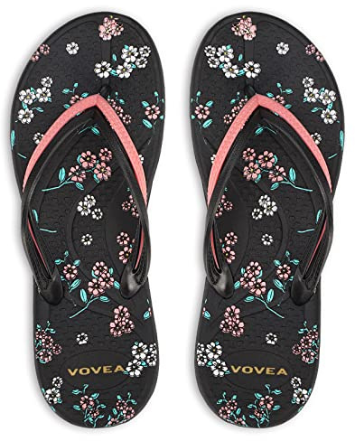 VOVEA Flip Flops For Women Non-Slip Bathroom Shower Shoes Cushion foam Indoor and Outdoor Sandals,Black US 7