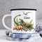 Wandtattoo Loft Kindertasse Emaille Dino personalisiert mit Wunschnamen Dinosaurier Trinkbecher Camping, schwarz