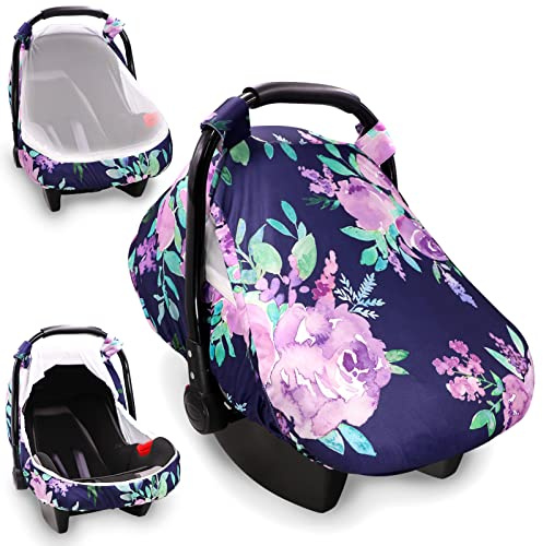 Baby-Autositzbezug, violette Blume, Babyschalen-Baldachin, für Mädchen und Jungen, Sommer, gemütlich, Sonnen- und Käferbezug, atmungsaktiv, bequem, Aquarell-Blumenmuster