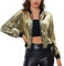 Allegra K Damen Glitzer Jacke Bomberjacke Pailletten Bomber Jacke Langarm Party Club Metallic Sequin Jacken Gold L