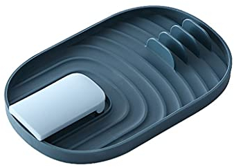 Portacucchiaio da cucina con mensola per spatola/cucchiaio per coperchio di pentola, supporto per stoviglie, organizer da cucina, tappetino antiscivolo (blu)