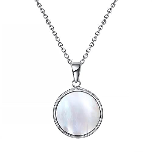 925 Sterling Silber 17mm Runde Weiße Muschel Halskette Einfache Anhänger Halsketten für Frauen Geschenk-Silber