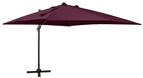 SKM Parasol déporté avec mât et lumières LED Rouge Bordeaux 300 cm-2350