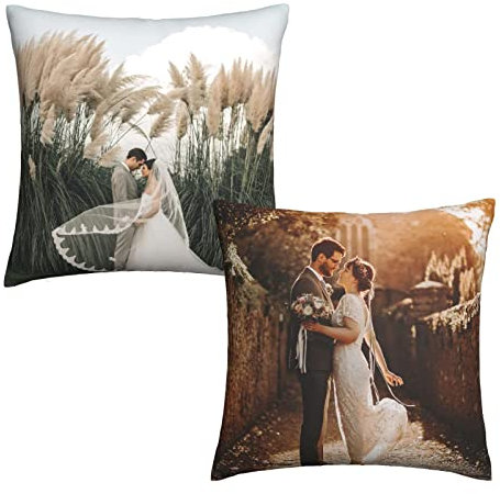 Cojín Personalizado con Foto y/o Texto 45 x 45 cm. Impresion por Las 2 Caras. Regalos originales para Novias en Cumpleaños, Aniversarios, San Valentín y Navidad. Accesorios de Decoración para el Hogar