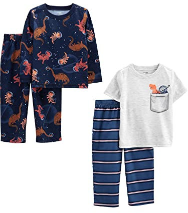 Simple Joys by Carter's 4-Piece Poly Pajamas Set Pigiama, Blu/Grigio/Dinosauri, 18 Mesi (Pacco da 2) Neonati