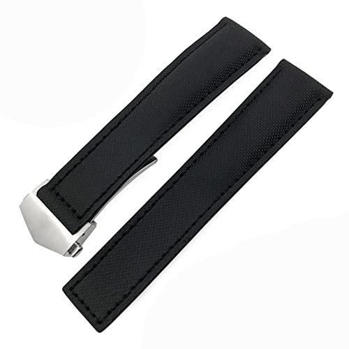 GANYUU Für Tag Heuer CARRERA AQUARACER 20 mm 22 mm Uhrenarmbänder Segeltuch Nylon Leder Uhrenarmband Faltschnalle Schwarz Uhrenarmband (Farbe: Schwarz Silber, Größe: 20 mm)