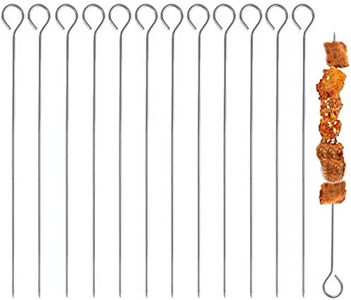 Juego de 12 Pinchos de Acero Inoxidable para barbacoa, Pinchos Morunos de Metal, Palos para Barbacoa, Brochetas de la Parrilla Reutilizables, 20cm