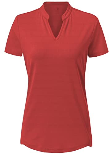 donhobo Damen Sport Fitness T-Shirt Kurzarm V-Ausschnitt Laufshirt Atmungsaktiv Schnell Trocken Shortsleeve Gym Yoga Top (Tiefes Rot, L)