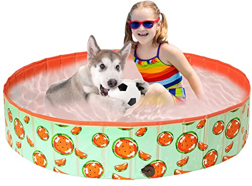 COMSLE Hundepool fur Große Kleine Hunde,80/120/ 160CM Faltbar Hunde Planschbecken, Tragbar & Eco-Friendly PVC Hunde Pool, Wassermelone