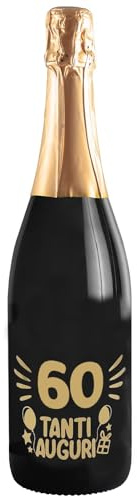 Bottiglia di Prosecco D.O.C. Extra Dry 0.75 lt., per idea regalo di compleanno 60 anni per lui e per lei, tanti auguri con etichetta in oro (Oro, 60)