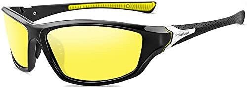 YUELUQU Polarisierte Sportbrille Sonnenbrille für Herren Damen Fahrerbrille Radsportbrillen Skifahren Autofahren Fischen Laufen Wandern UV400 Schutz (Schwarz Gelb)