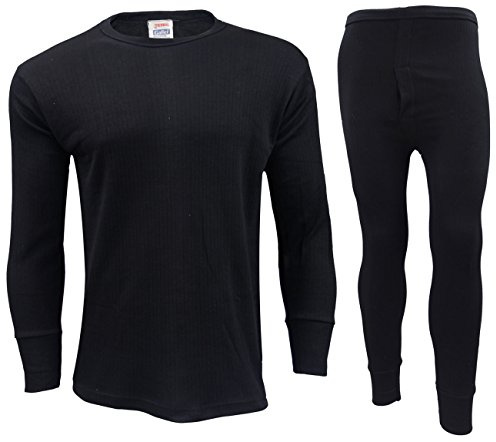 Gaffer Mens Thermal Top Bottom Long Johns T Shirt Trousers Warm Inner Under Wear Baselayer Long Sleeve Thermals Set Winter Ski Wear Black - Full Set XXL