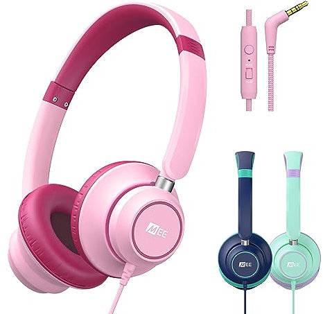 Auriculares Infantiles MEE audio KidJamz KJ45 - Auriculares con Diadema y Micrófono - Auriculares On Ear con Control de Volumen y Conector de 3,5mm, Rosa