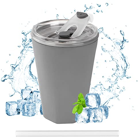 Vaso reutilizable de doble pared de acero inoxidable, 330 ml, con sistema de refrigeración, enfriamiento sin cubitos de hielo, taza de viaje, taza de smoothie, taza de café para llevar, para camping,