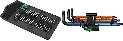 Wera Kraftform Kompakt 60, 17-teilig, Schwarz, 05059295001 & 950 SPKL/9 SM N Multicolour Winkelschlüsselsatz, metrisch, BlackLaser, 9-teilig, Wera 05022089001