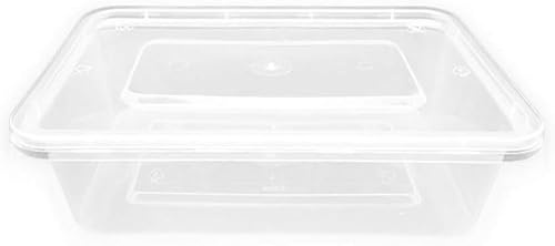 ABD Envase recipiente rectangular para comida + tapa separada - Polipropileno (PP) traslúcido - Contenedores desechables con tapa, apto para microondas (500 ml)