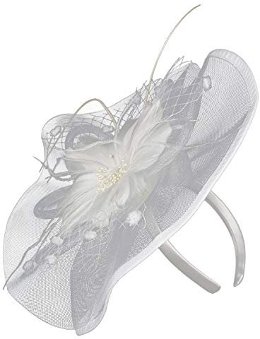 Fascinator Hat Stirnband Hut Schwarze Kirche Top Hut Tea Party Ladies Hut Kopfbedeckung Eleganter Kopfschmuck, Damen Fascinator Hut mit Federn Schleier Stirnband Clip Damen (White, One Size)