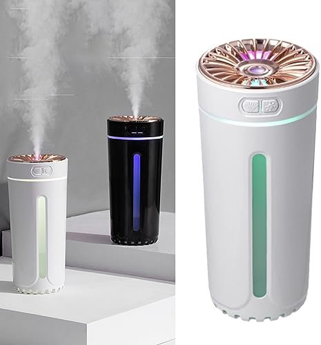 Car Humidifiers 300ML Portable Mini Humidifier Cool Mist Sprayer Desktop Humidifiers with Night Light Auto Off Function for Home Car Bedroom (white,USB)