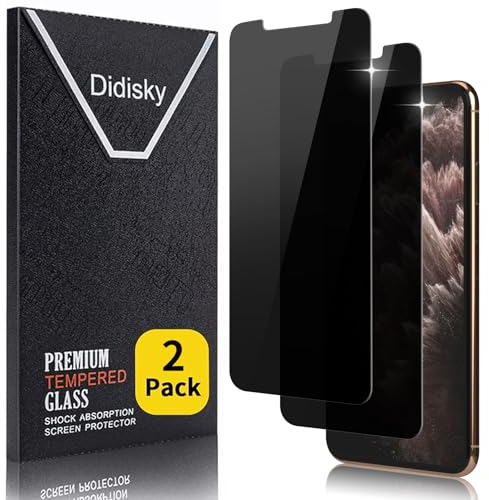 Didisky 2-Unidades Privacidad de Cristal Templado Protector de Pantalla para iPhone 11 Pro Max, iPhone XS Max 6,7, Anti-voyeur, Antihuellas, Sin Burbujas, Fácil de Limpiar, 9H Dureza