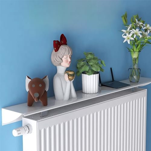 EUPXRHY Radiator Shelf, Metallic Radiator Cover No Drilling, Over Radiator Shelf 50/60/70/80/90/110/120/130cm, 170mm Wide, White Heating Cover for Offices Living Rooms Kitchens Radiator,60cm