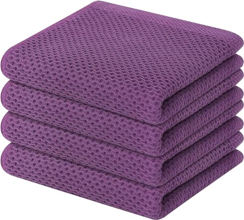 Moosfor Geschirrtücher 100% Baumwolle, 4er Set 32 x 72 cm, Weiche Geschirrhandtücher Küchenhandtücher Saugfähig Küchentücher Dicke Premium Geschirrtuch Spüllappen Putzlappen, Lila