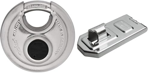 ABUS Diskus Vorhängeschloss 20/80 - wetterfest für den Garten & Diskus Überfalle 140/120 - Vorrichtung für Vorhängeschlösser