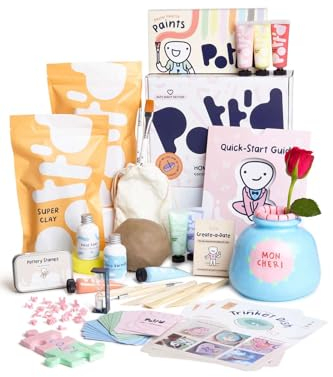 Pott'd at Home Pottery Kit for Adults - Air Dry Clay for Beginners. Includes Tools, Paints, Brushes, Sealant, How-to-Guides