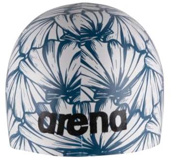 Arena Cuffia da nuoto unisex per adulti, in silicone, modellata, per allenamento e corsa, taglia unica, colore conchiglia/blu bianco, 1E774-236-NS