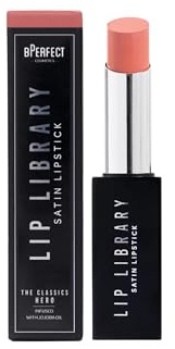 BPerfect Lip Library Lipstick – Long Lasting Satin Lipstick Infused with Jojoba Oil, Shade Hero (Rose Pink Nude)