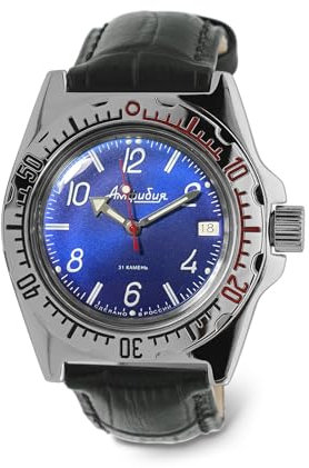 Vostok | Amphibia 110908 Automatik-Armbanduhr mit Selbstaufzug, Schwarz Leder, Taucher