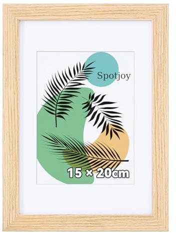 Spotjoy Bilderrahmen 15x20 cm mit Passepartout | Holzrahmen Rahmen für Tisch- und Wandmontage Zertifikatsrahmen mit Acrylglas für Fotos, Poster, Porträts, Eiche