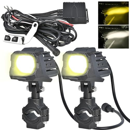 Italdos Phares de moto supplémentaires spot avant brouillard feux led supplémentaire lumière blanche/jaune convient pour moto QUAD avec interrupteur et support 60 W 3000 K - 6 000 K LM 12 V-30 V