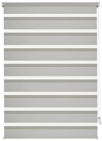 GARDINIA EASYFIX Doppelrollo mit Montageschiene , Duo-Rollo, Seitenzugrollo, Transparente und blickdichte Streifen, Stufenlos verstellbar, Grau, 120 x 150 cm