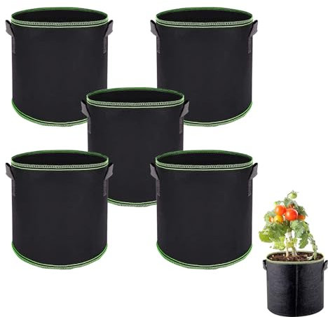 Elepl Pflanzsack 5 Stück 5 Gallonen Vliesstoff Kartoffelsack 20 L Pflanzsäcke mit Griffe Hohe Kapazität Pflanzensack für Tomaten Gemüse Blumen Pflanzen