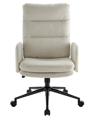 IWMH High-back Home Office Chair, Upholstered Desk Chair with Wheels and Armrests, Height Adjustable Armchair, Swivel Vanity Desk Chair, Ergonomic Computer Chair for Home Office Bedroom (Beige)
