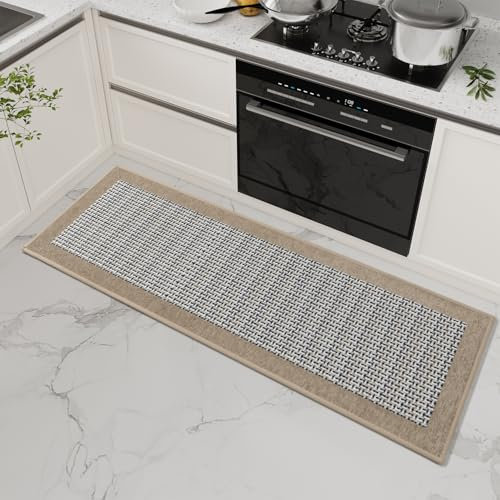 SIXHOME 50 * 180 Küchenteppich Waschbar Sisaloptik Gewebte Teppich Küche rutschfest Saugfähig Teppich Läufer Braun