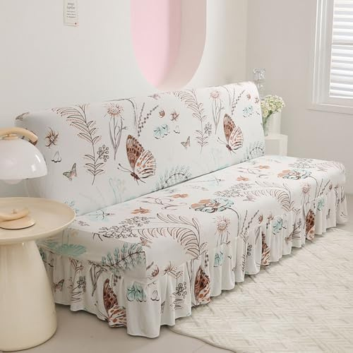Hixingo Housse de Canapé sans Accoudoirs avec Jupe, Housse Clic Clac Protege Canape, Housse Canapé sans Bras Géométrie, Clic Clac 3 Places Convertible Lit (L:190-225cm,Papillon)