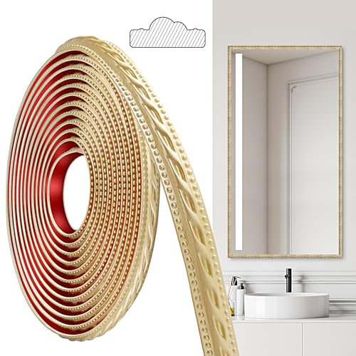 JUNART Moulures en PVC, 600cm×2cm, Autocollantes, Pour Plafonds, Moulures Murales Pour Bordures de Murs, Cadres de Miroirs, Plafonds, Plinthes, Armoires(Champagne Or)