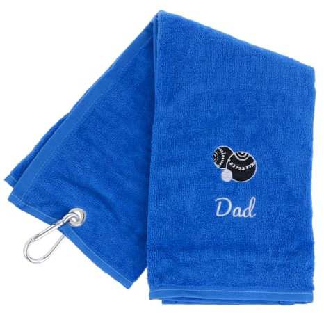 Always Looking Good Embroidered Royal Blue Lawn Bowls Towel for Dad Tri Fold Luxury Velour 50cm x 40cm Custom Bowling Towel with Carabiner Cip Bowling Gifts for Dad