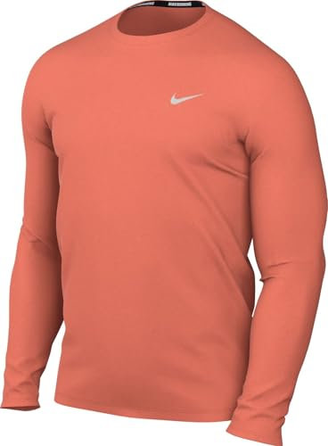 Nike Miler Dri-Fit Uv Long Sleeve Running Top for Men, Lt Wild Mango/Reflective Silv, FB7070-643, L