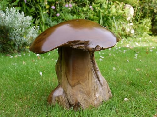 My Square Mile Wooden Mushroom Garden Ornament | Teak Wood For Indoor & Outdoor Use | Hand Carved Garden Sculpture (Large Teak (5kgs))
