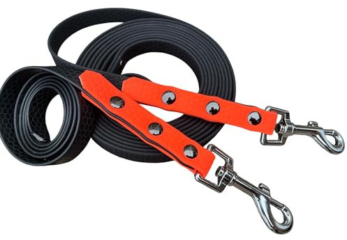 Hexa Biothane Schleppleine, zweifarbig, schwarz/orange, Länge nach Kundenwunsch (1 Meter)