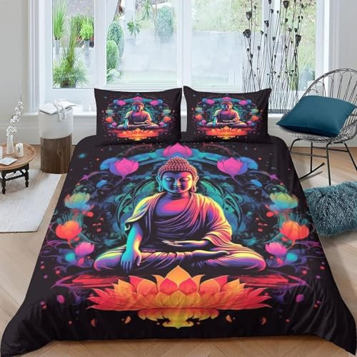 3D Bettwäsche-Set, Buddha-Statue 90X190 cm Microfaser Bedrucktes Elegant Weiche Bettbezug 2 Kopfkissenbezug 80 cm X 80 cm Bettbezug Mit Reißverschluss Schließung - Komfortabel Anti-Allergi -353X380G6