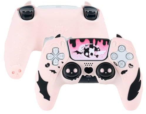 GeekShare Ensemble de poignées pour manette de PS5 - Antidérapantes - En silicone - Pour manette sans fil PS5 - Crâne rose